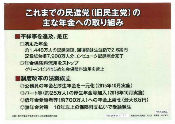 これまでの民進党（旧民主党）主な年金への取り組み